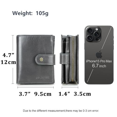 Contacts Bifold Wallet Small Leather Zipper Coin Purse for Women and Men 12 Slot Card Holder with RFID Blocking (Grey)3