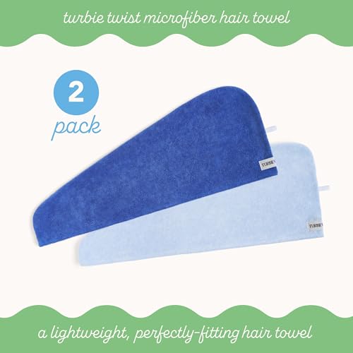 Image of Turbie Twist 2-Pack Microfiber Hair Towel for Beauty, Travel, Gifting - Wrap Turban for Straight, Wavy & Curly Hair - Premium Personal Care - Dazzling Blue & Windsurfer