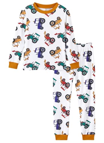 PATPAT Toddler & Kids Pajama Sets with Bamboo Viscose, Snug Fit PJs for Boys, All-Season Comfort Sleepwear, Yellow Construction, Size 3T