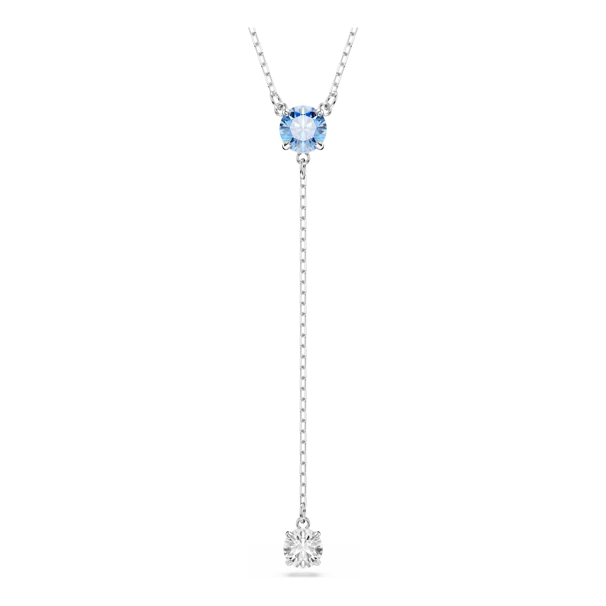 Swarovski Stilla Attract Collana A Y, Gioiello Con Cristalli Blu E Zirconia, Pietre Preziose A Taglio Round, Chiusura A Scorrimento, Placcatura In Tonalità Rodio, 30-46 Cm, 0,8 X 0,8 Cm-image