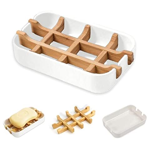 VEGCOO Bamboo Soap Holder with Drainage Cover
