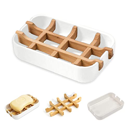VEGCOO Bamboo soap holder, Natural Bamboo Soap Dish with Drainage Storage Holder, Durable Anti-Mould Natural Soap Box Soap Saver for Shower, Bathroom, Kitchen and Wash Basin (1 Pack White) VEGCOO Bamboo soap holder, Natural Bamboo Soap Dish with Drainage Storage Holder, Durable Anti-Mould Natural Soap Box Soap Saver for Shower, Bathroom, Kitchen and Wash Basin (1 Pack White)