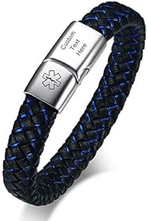 VNOX Blue Braided Leather Medical Symbol Caduceus with Magnetic Clasp Cuff Wristband Bracelet,6.9/7.5/8.5"