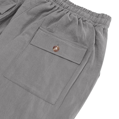 Mens Linen Pants Casual Summer Beach Pants Straight-Legs Elastic Waist Drawstring Lightweight Trousers with Pockets4
