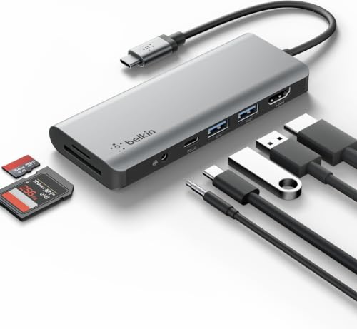 Image of Belkin USB-C Hub, 7-in-1 MultiPort Docking Station for MacBook & Windows - 85W USB-C Power Delivery 3.0, 4K HDMI 1.4, 2X USB-A 3.0, SD 3.0, Micro SD 3.0, & 3.5mm Audio Jack (Pack of 10)