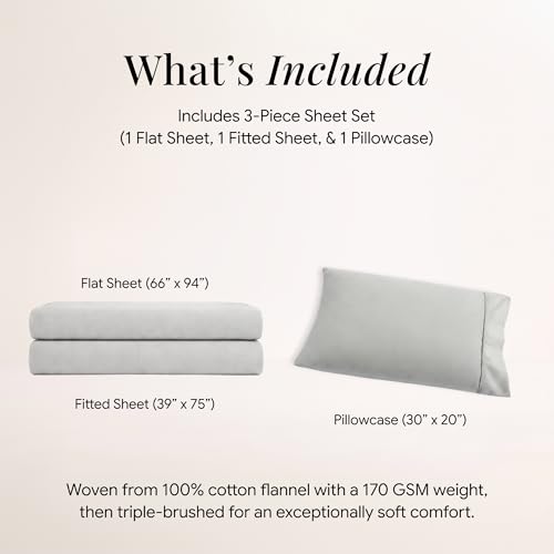 Image of Tribeca Living Twin Triple-Brushed Cotton Flannel Sheet Set, Platinum