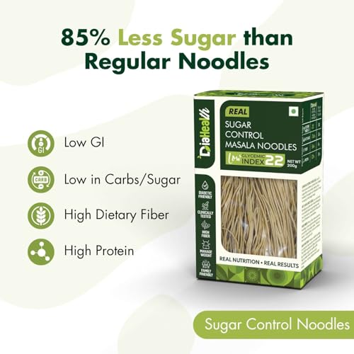 Image of Diahealth Diabetic Care Masala Noodles, 200 Gms, 1 Pack, Low Glycemix Index (22) & High Protein /Serv, Taste Just Like Regular Noodles, Low Carb, Pre-Biotic High Fibre, For Diabetics And Weight Loss