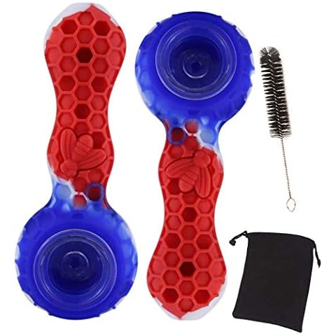 WINYU 2PCS Unbreakable Silicone Honey Straw Pipe, Honeycomb Weed Pipes for Smoking with Cleaner Cover and Decorative Bowl, Gift for Smoking People or Collector Enthusiast (Blue) Cover