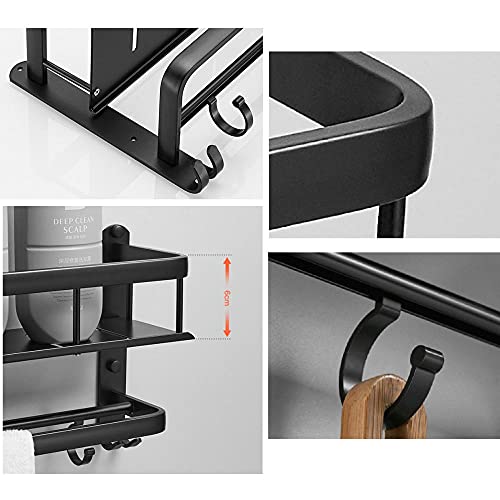 Duschablage schwarz Duschablage ohne Bohren Badezimmerregal selbstklebend mit Haken Wandmontage Raum Aluminium für Badezimmer Küche-B1 Schicht 40cm