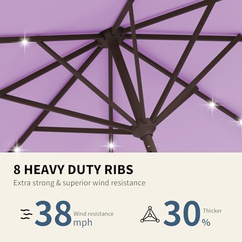 Image of 9FT Patio Umbrella with Solar Lights,Outdoor Market Umbrella with Tilt and Crank, LED Lighted Table Umbrella for Garden,Deck,Backyard,Pool,Beach (Taro Purple)