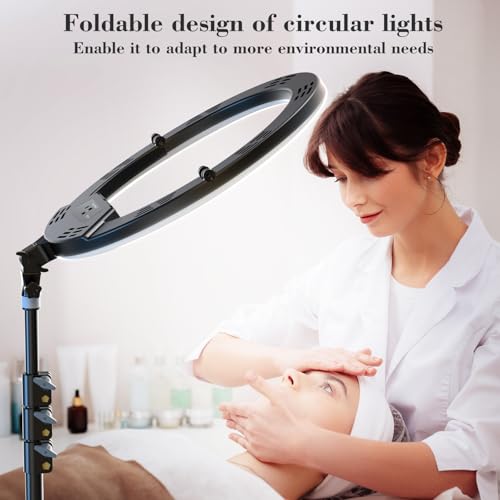 Anel de luz dobrável de 45,7 cm, anel de luz grande para iPhone/iPad com tripé de 71 polegadas, viso