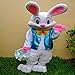 To.beone Easter Bunny Mascot Costume with Blue Vest and Yellow Bow Tie, Adult Size Rabbit Character Suit for Events and Parties