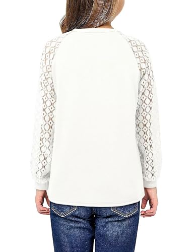 Image of Yoklass Girls Long Sleeve Shirts Kids Lace Casual Cute Crew Neck Top Sizes 5-14 Years