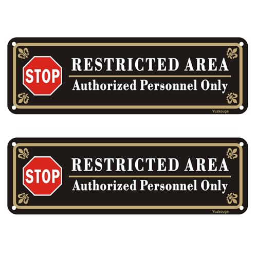 Yuzkouge Restricted Area Authorized Personnel Only Sign - 2 Pack, 10” x 3” Rust Free Aluminum Sign, Weatherproof, Fade Resistant, Easy Mounting.