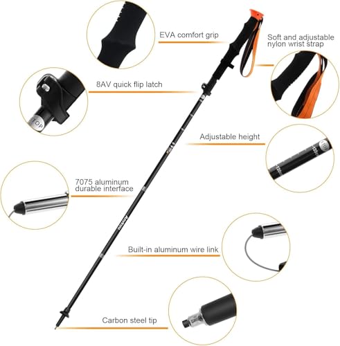Anykuu Wanderstöcke 2 Stück Nordic Walking Stöcke Wanderstöcke Faltbar 110-130cm Stoßfester...