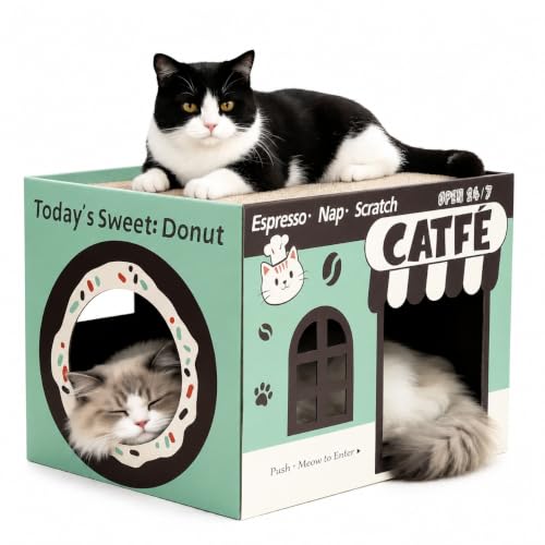 ARGOPET Cardboard Cat Scratcher House Cozy Cardboard Design with 2 PCS Scratching Pads Cat Scratcher Box & Bed 17-Inch Corrugated Cat Scratcher Safe and Secure for Kittens Easy to AssembleGreen