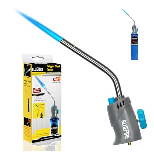 BLUEFIRE MRS-7014B Trigger Start Gas Welding Torch Head for Propane & MAP PRO Fuel,Extend 1.5" Burning Tube Nozzle Piezo Self Ignition Handhold Cylinder Soldering Brazing Triple-Point Flame