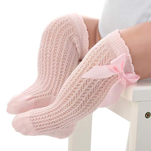 Preisvergleich Produktbild Gspose Mädchen Kniestrümpfe,Neugeborenes Strickgitter Overknees Strümpfe Lange Socken,Sommersocken mit Süße Schleifen für Baby Kinder Geburtstag 0-3 Jahren