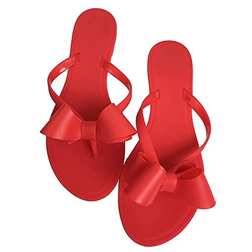 Image of Mtzyoa Women Flip-Flops Flat Sandals Jelly Bow Beach Flat Rivets Rain Cute Dressy Summer Sandals