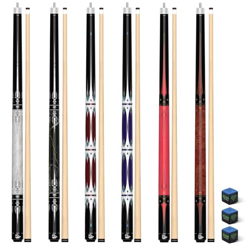 Cuebar Pool Cues Set of 6 - 58in Maple Sticks