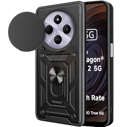 Image of Armor Bumper Back Cover Case for Redmi A4 5G / Redmi 14C 5G / Poco C75 5G / Poco M7 5G Rotating Camera Cover, Ring Holder & Kickstand | Heavy Duty & 360 Degree Protection Back Cover (Black)
