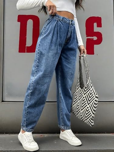 Women's Jeans high Rise Straight Leg Denim Pants Elastic Waist Soft Urban Fashion Denim Streetwear3