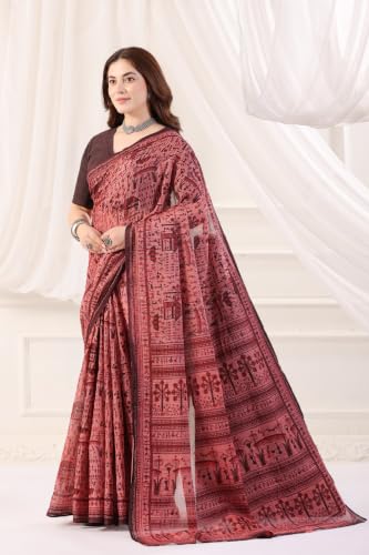 Image of TAMAIRA FASHION Off White Mulmul Pure Cotton Saree For Woman Warli Printed|Office Wear Daily Wear Sarees For Women Without Blouse Piece (Available in 21 Colours)