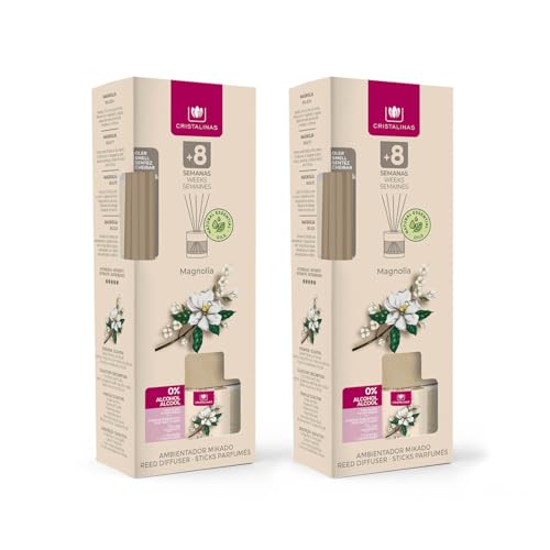 CRISTALINAS | Pack 2 Ambientador Mikado para Hogar | Fragancia Larga Duración 8 Semanas | 2x35ml | 0% Alcohol (2x35ml, Magnolia)