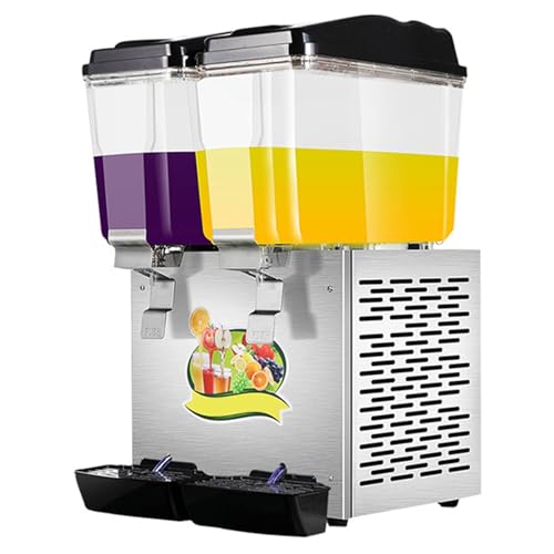 Getränkespender, 32L Dual Tank Eistee Maschine, 304 Edelstahl Kalt-Heiß-Saftspender für Restaurants, Hotels, Partys, Silber