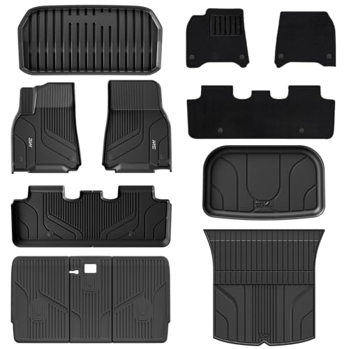 3W Floor Mats & Cargo Liner Fit for Tesla Model S 2021-2025 2026 All Weather TPE Custom Fit Floor Liners for 1-3 Rows and Trunk Full Set Car Mats Black 6) Model S 22-26|Floor Mats|Trunk Mats