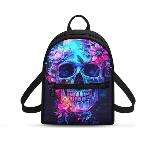 HUGS IDEA Gothic Skull Backpack for Women Mini Backpacks Purse for Lady Small Back Pack Gothic Shoulder Bag for School Travel Vacation Min Casual Daypack Handbag for Travel