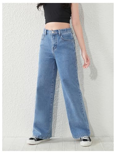 Floerns Girl's Elastic High Waist Straight Leg Jeans Y2k Denim Pants with Pocket4