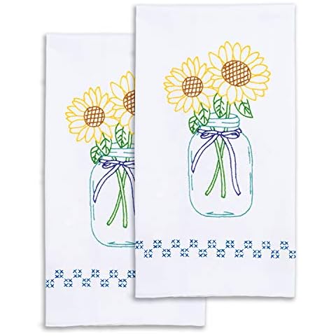 Jack Dempsey Needle Art Sunflowers Embroidery Towels, white Cover