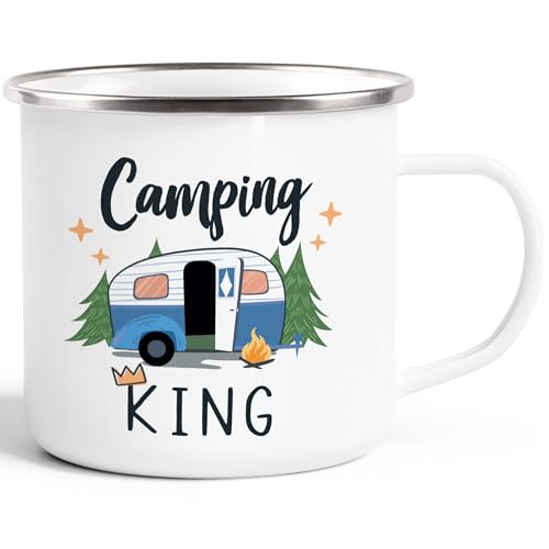 Moonworks® Emaille-Tasse Camping Queen King Wohnwagen Geschenk Camper...