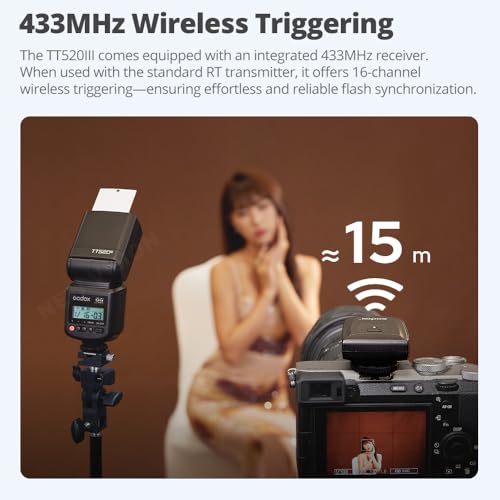 Image of GODOX TT520 III Camera Flash Speedlite, Built-in Receiver and RT Transmitter,S1 /S2 Modes,8 Power Levels, Compatible with Canon Nikon Pentax Olympus Fujifilm Panasonic Cameras(TT520II Upgraded)