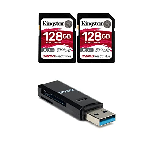 Kingston Canvas React Plus 128GB U3 V90 SDXC UHS-II SDJ[h(2pbN) 2C1 USB 3.0[J[h[_[ (3ACe)