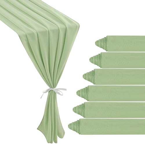 6 Pack 10Ft Sage Green Chiffon Table Runner 29x120 Inches Sheer Fabric Table Runner Romantic Wedding Runner for Thanksgiving Christmas Bridal Shower Decorations(Sage Green)