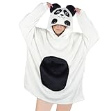 Queenshin Panda Wearable Blanket Hoodie,Oversized Sherpa Comfy Sweatshirt for Adults Women Men,Warm Cozy Animal Hooded Body Blanket White