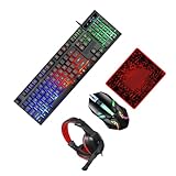 Clavier de jeu : l'ensemble de jeu comprend un clavier de jeu à 104 touches, une souris de jeu rétroéclairée, un grand tapis de souris et un casque de jeu, le tout dans un seul joueur pour votre plus commodité, souris de jeu 4 en 1