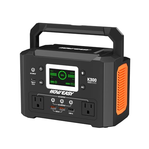 HOWEASY Portable Power Station 300W, 222Wh Solar Generator with 110V Pure Sine Wave AC Outlet & 65W...