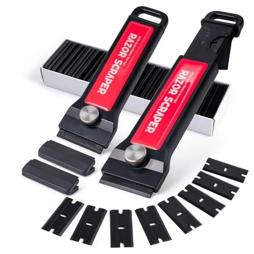 FOSHIO 2 pièces Grattoirs en plastique Nettoyage Grattoir à avec 100 lames en plastique, Idéal pour Nettoyer, Grattoir de Sols, Grattoir Peinture, Grattoir...