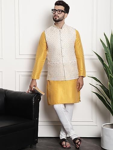 Image of SOJANYA (Since 1958 Men's Silk Blend Kurta and Pyjama with Nehru Jacket