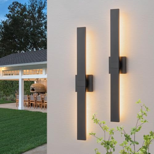 Image of 2-Packs Modern Outdoor Wall Lights 31.5 inch Long LED Outdoor Sconce Lights, Black Linear Exterior Wall Lighting for Porch & Patio Garage Entrance