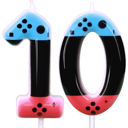 Gaming Candle Level 10 Number Birthday Cake Candles 10 Birthday Decorations for Boys 10th Birthday Candle Gamepad Birthday Candles Video Game Controller Themed Kids Birthday Party SuppliesNumber 10