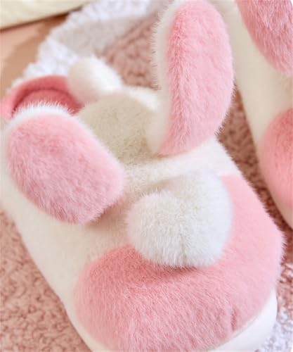 Epsion Women's Cute Long Ear Bunny Cotton Slippers Plush Fuzzy Anti Slip Thick Sole House Shoes4