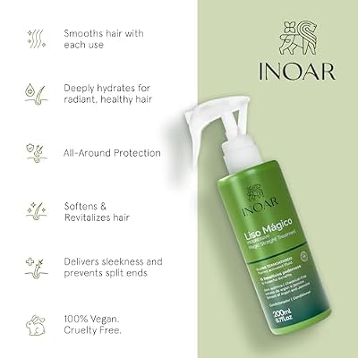 Inoar Liso Magico Thermoactivated Fluid with Extract of Argan and Jasmine, Smoothing Treatment with 15 Benefits, 6.7 fl.oz