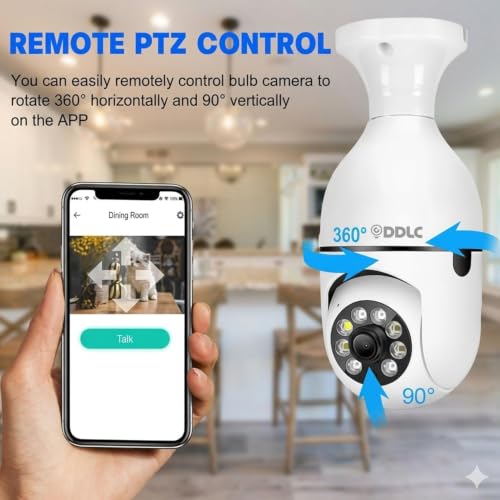 Image of DDLC 4MP WiFi Light Bulb Camera for Home Office Outdoor | 360 Rotation | Color Night Vision |1080p | Motion Detection | Two Way Audio | Wireless Home Security | Mobile App V380 Pro (Light Bulb)
