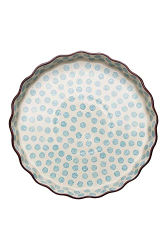 Tranquillo Quicheform aus Steinzeug mit handgestempeltem Print weiß-blau, 27 cm