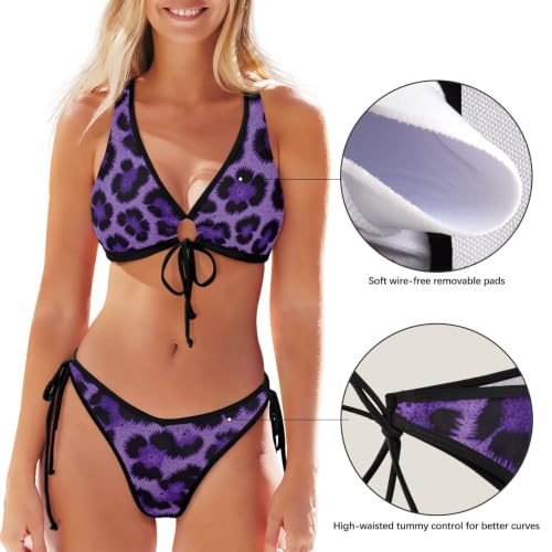 Ensemble bikini réglable chic motif guépard mauve - 7