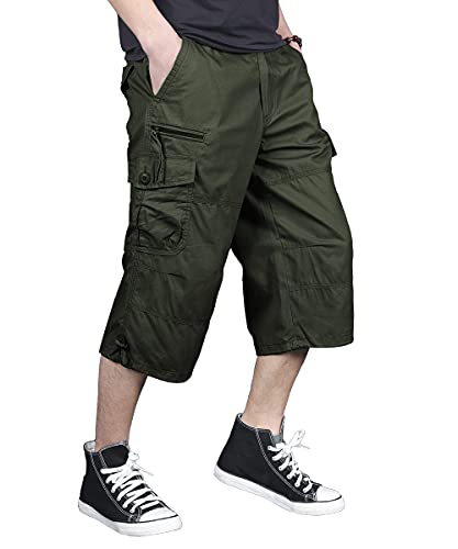 FEDTOSING 3/4 Cargo Shorts Herren Sommer Bermuda Kurze Hose Leichte Herrenshorts mit 7 Taschen Men Pants Cargohose DEGrün 32W Cover